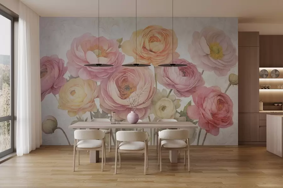 murais de parede Bouquet vintage de ranúnculos w04326