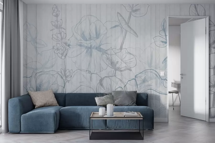 murais de parede Silhuetas de plantas sobre um fundo de betão w04327v1