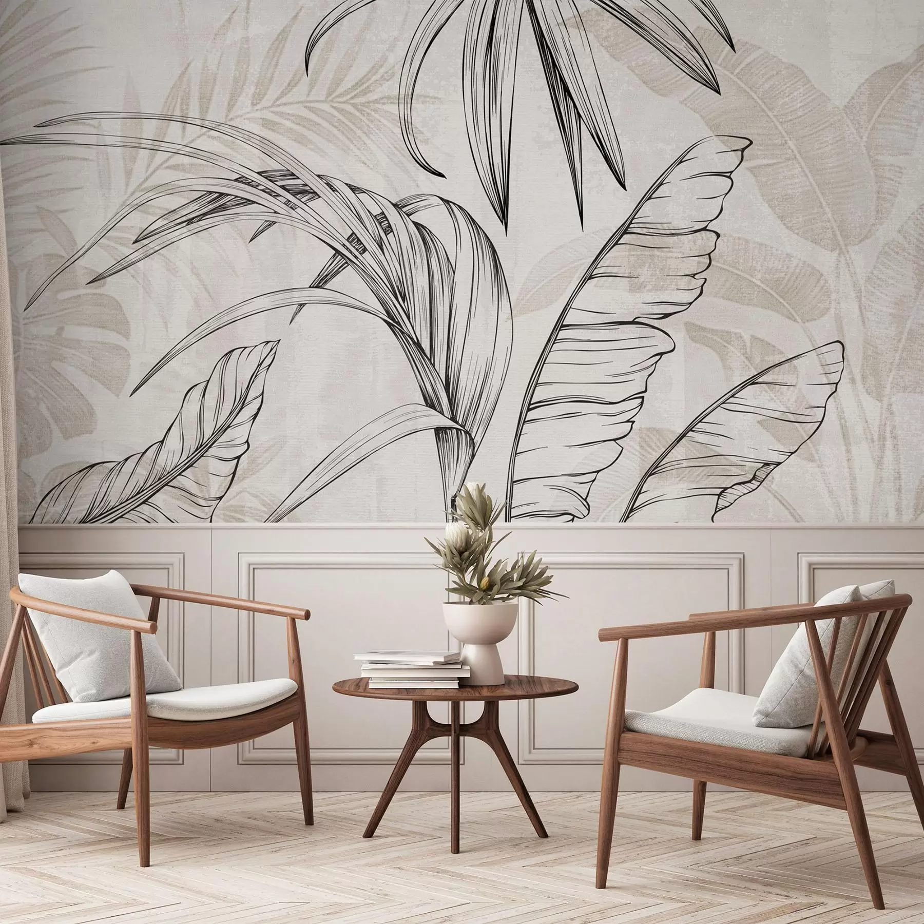 murais de parede Folhas sobre o fundo com imitação de desfoque e textura w04362