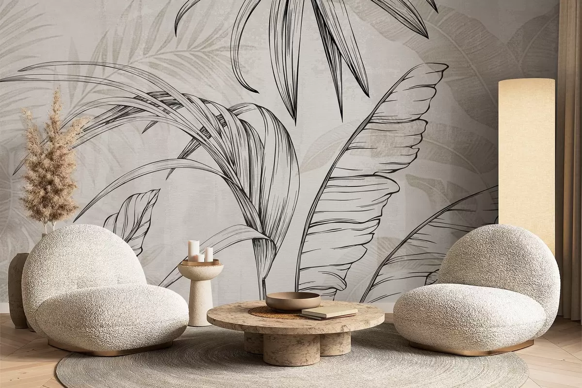 murais de parede Folhas sobre o fundo com imitação de desfoque e textura w04362