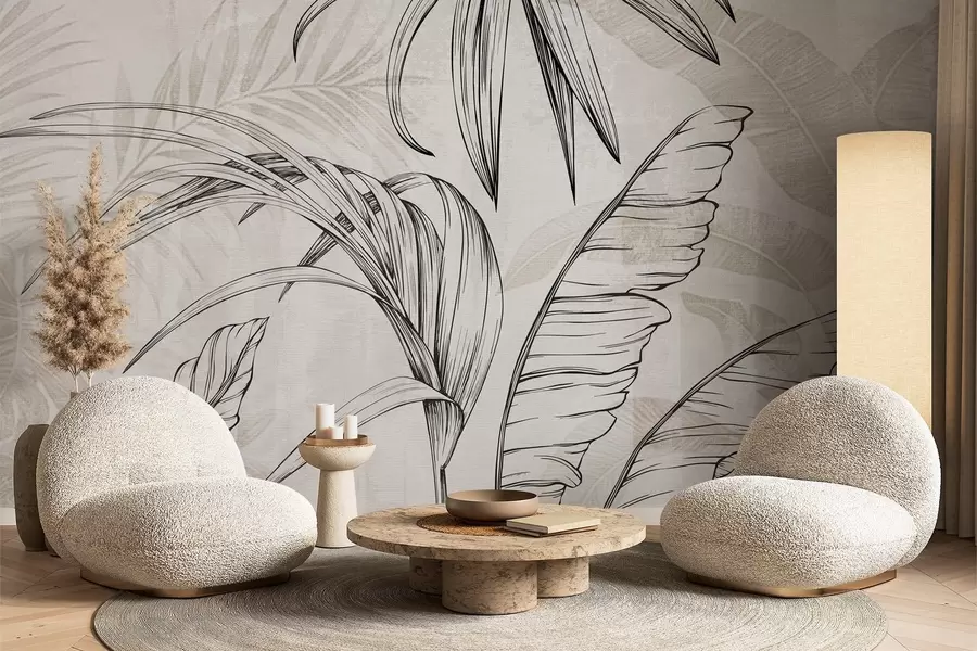 murais de parede Folhas sobre o fundo com imitação de desfoque e textura w04362