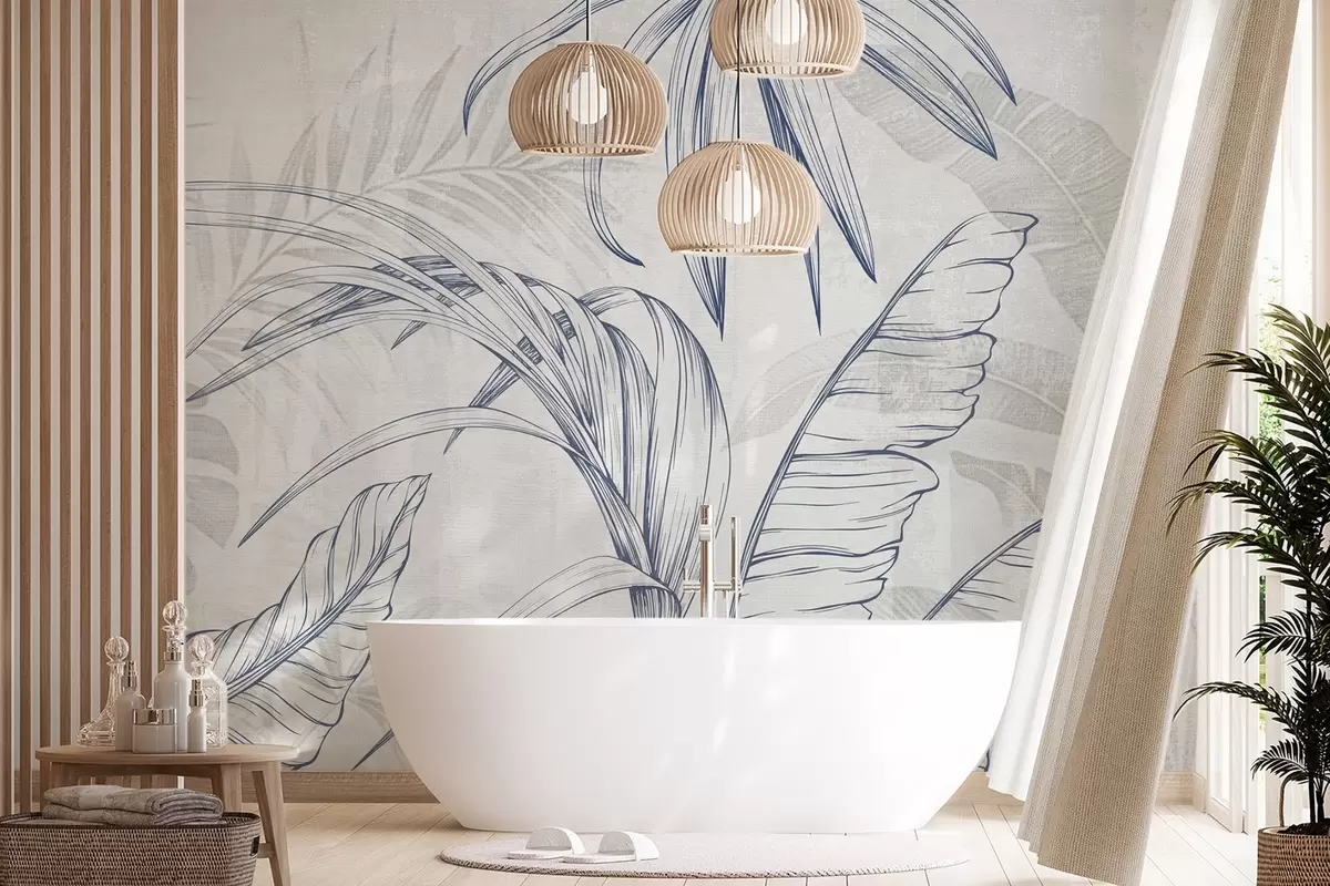 murais de parede Folhas sobre o fundo com imitação de desfoque e textura w04362v1