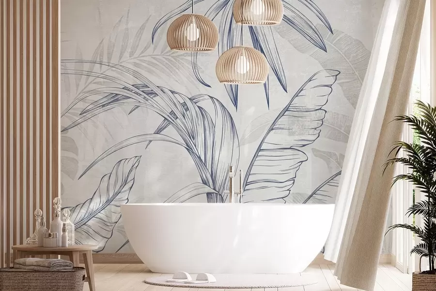 murais de parede Folhas sobre o fundo com imitação de desfoque e textura w04362v1