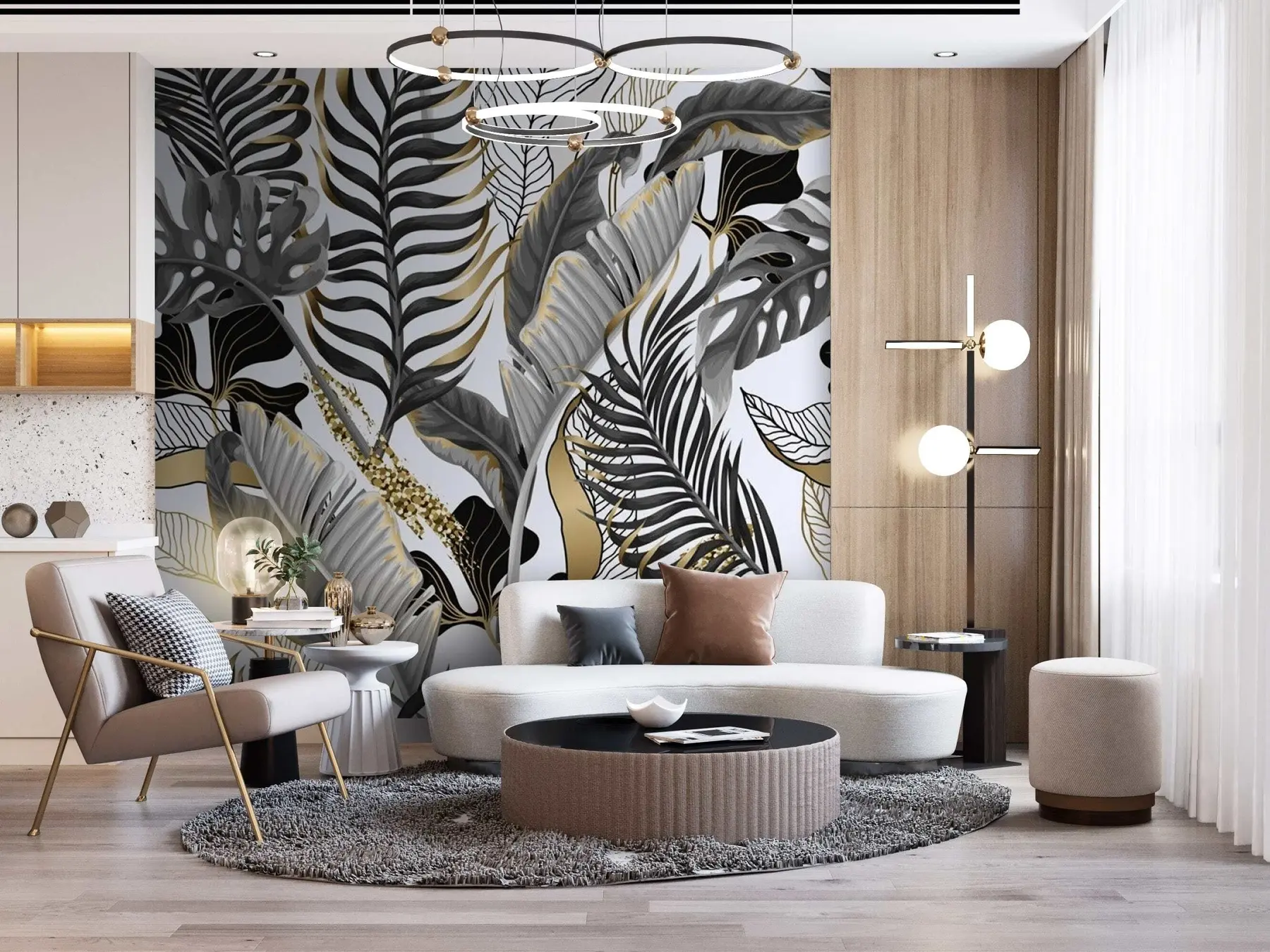 murais de parede Folhas tropicais cinzentas sobre um fundo branco u71888