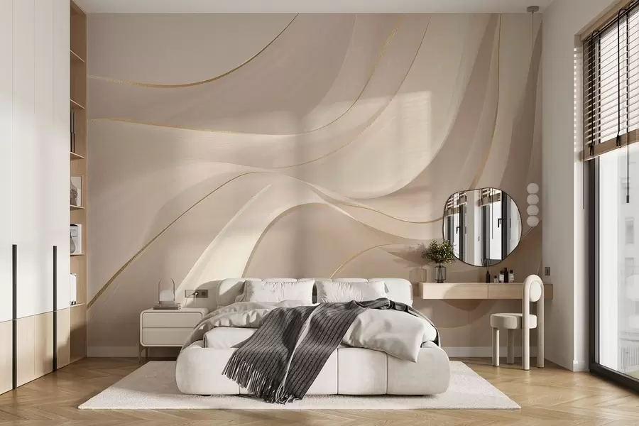 murais de parede Ondas fluidas com reflexos amarelos em luz cremosa w09303