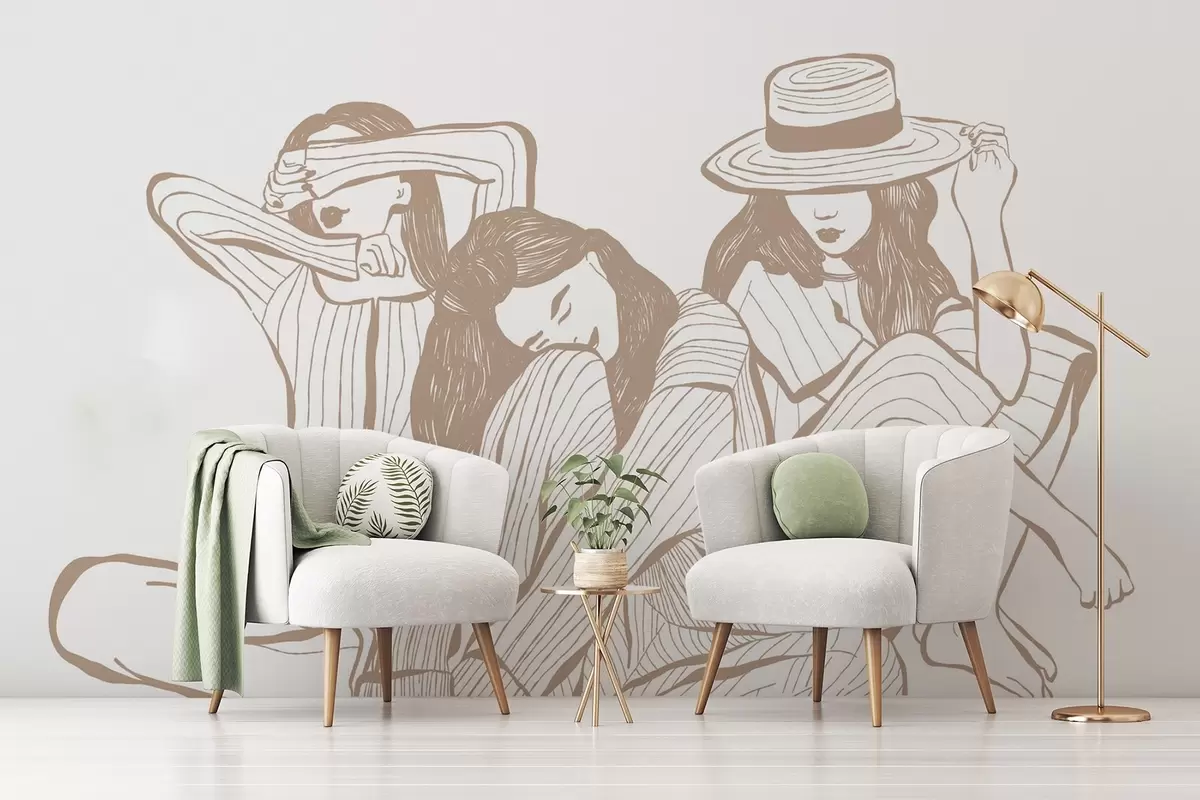 murais de parede Raparigas tons de bege w04384v2