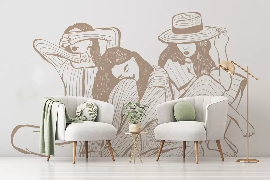 murais de parede Raparigas tons de bege w04384v2