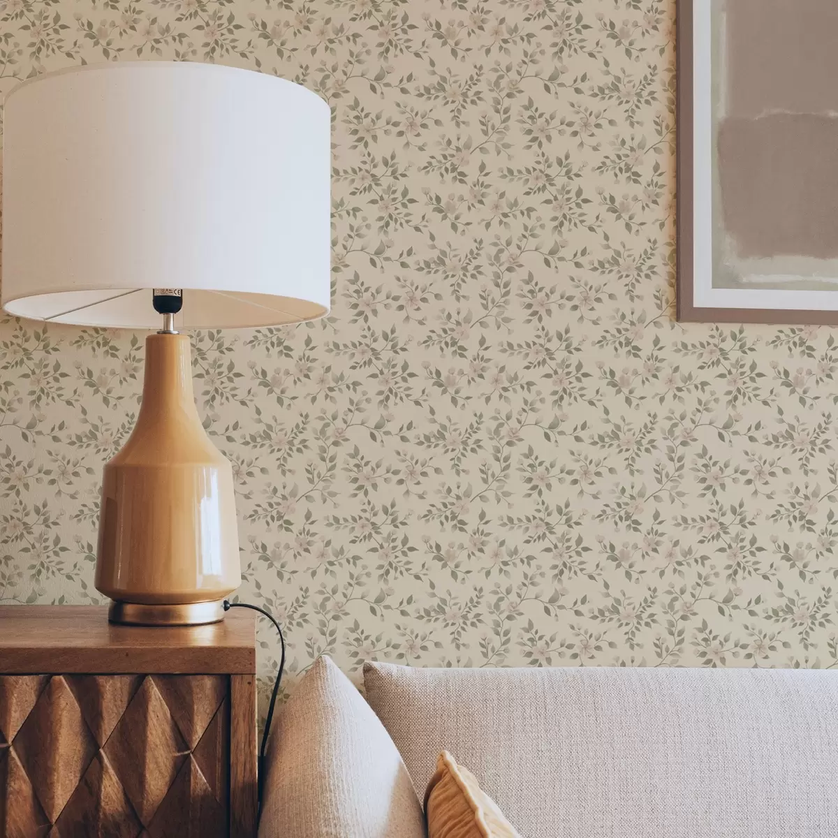 Papel de parede Delicados ramos de flores em tons pastel sobre fundo bege a00390