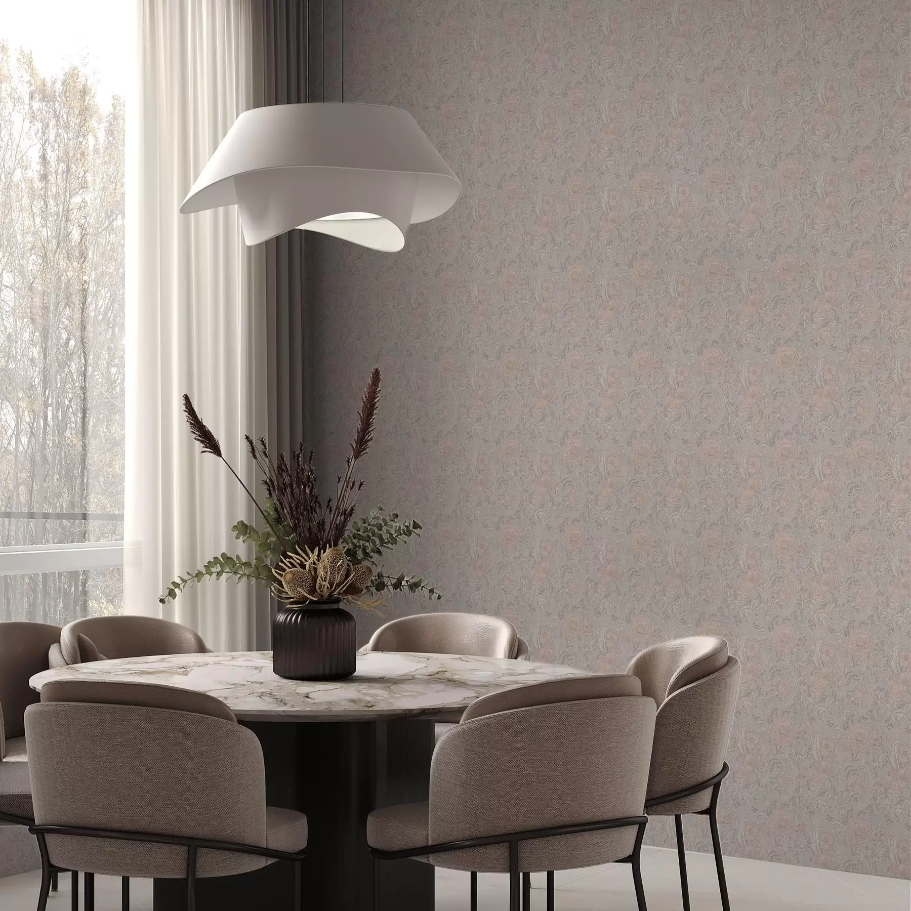 murais de parede Flores pastel suaves em estilo art nouveau a00394