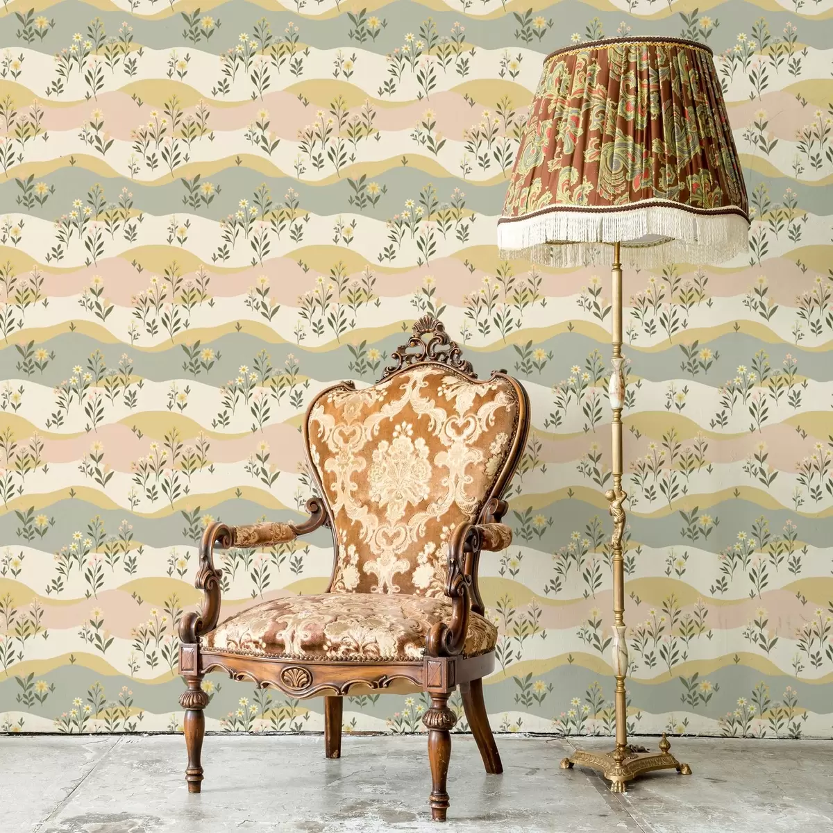 Papel de parede Flores onduladas do prado em estilo minimalista pastel a00396