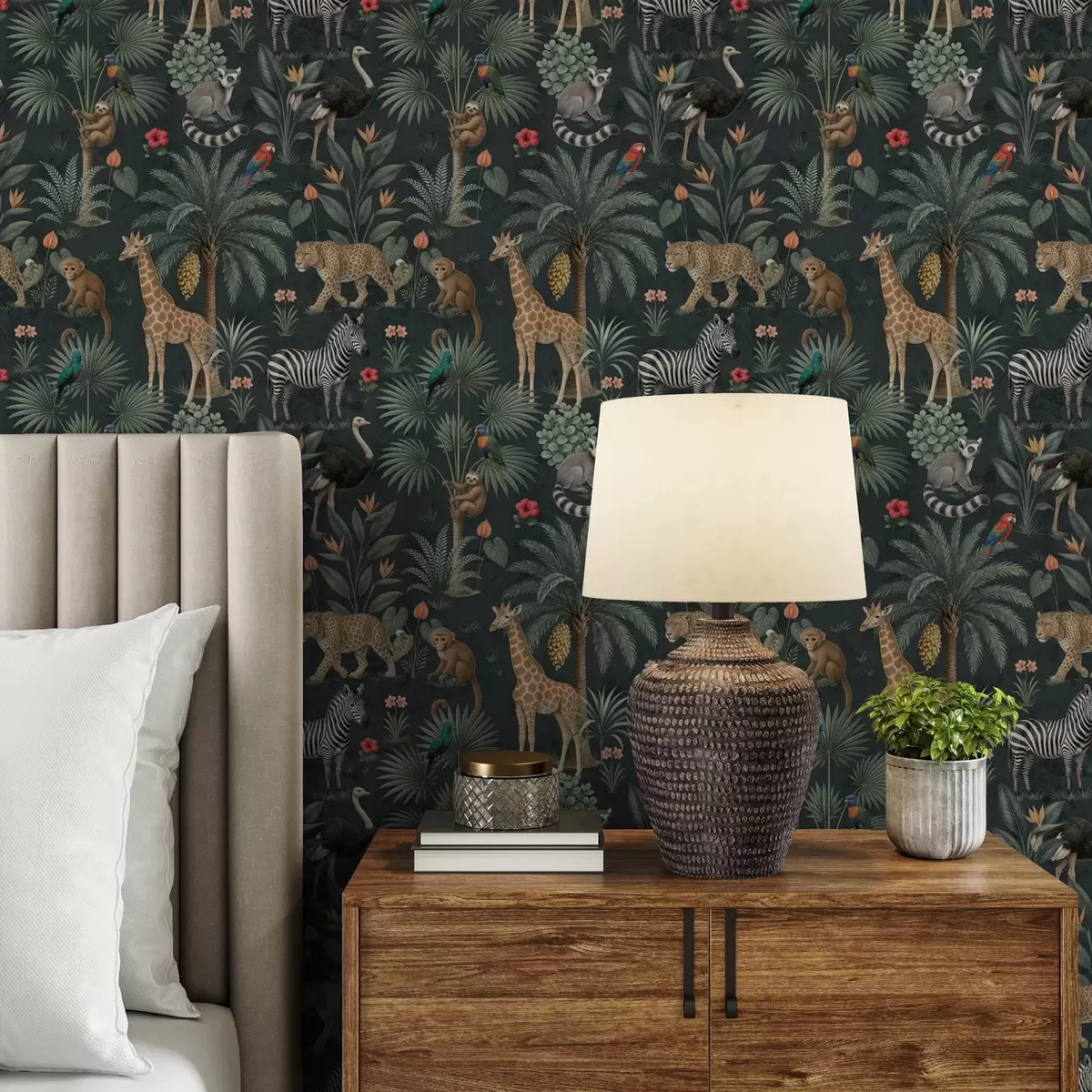 Papel de parede Animais tropicais realistas entre plantas a00427