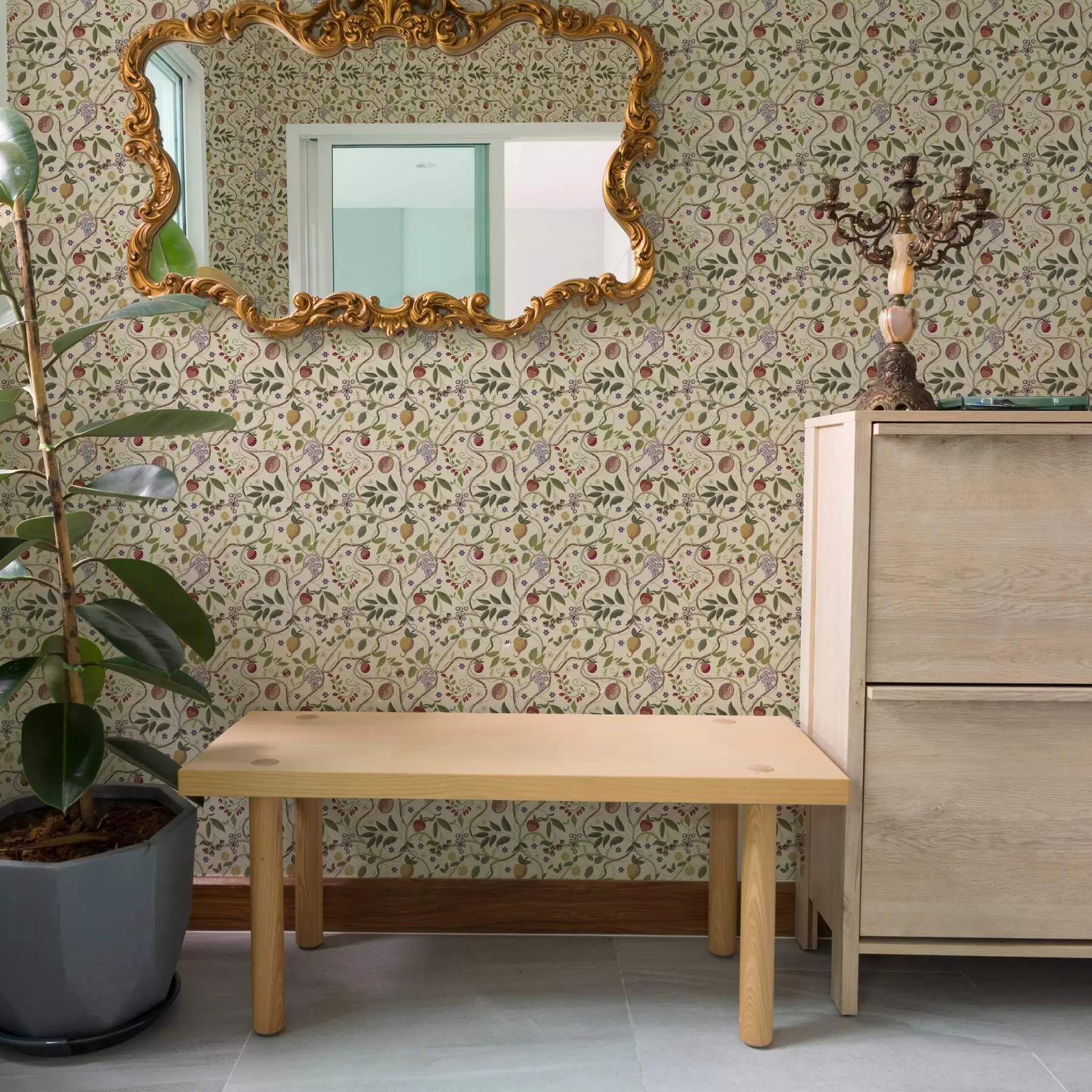 murais de parede Padrão de frutos com bagas, ramos e flores a00428