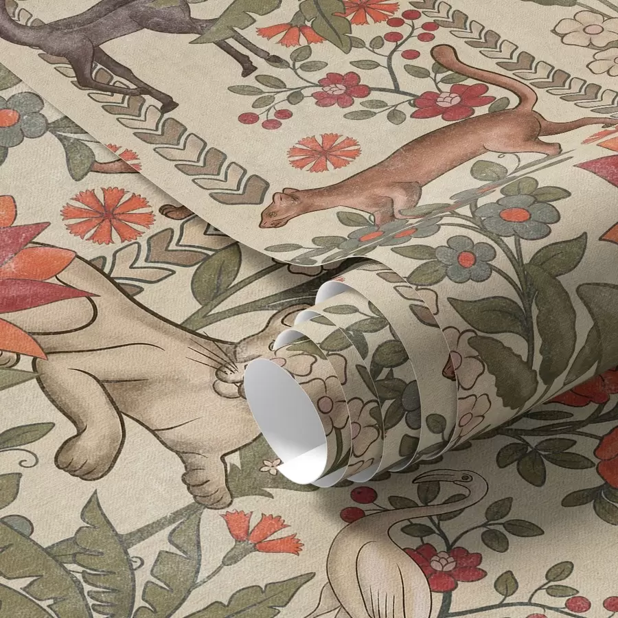 murais de parede Estilo retro: Animais e flores num fundo vintage a00431