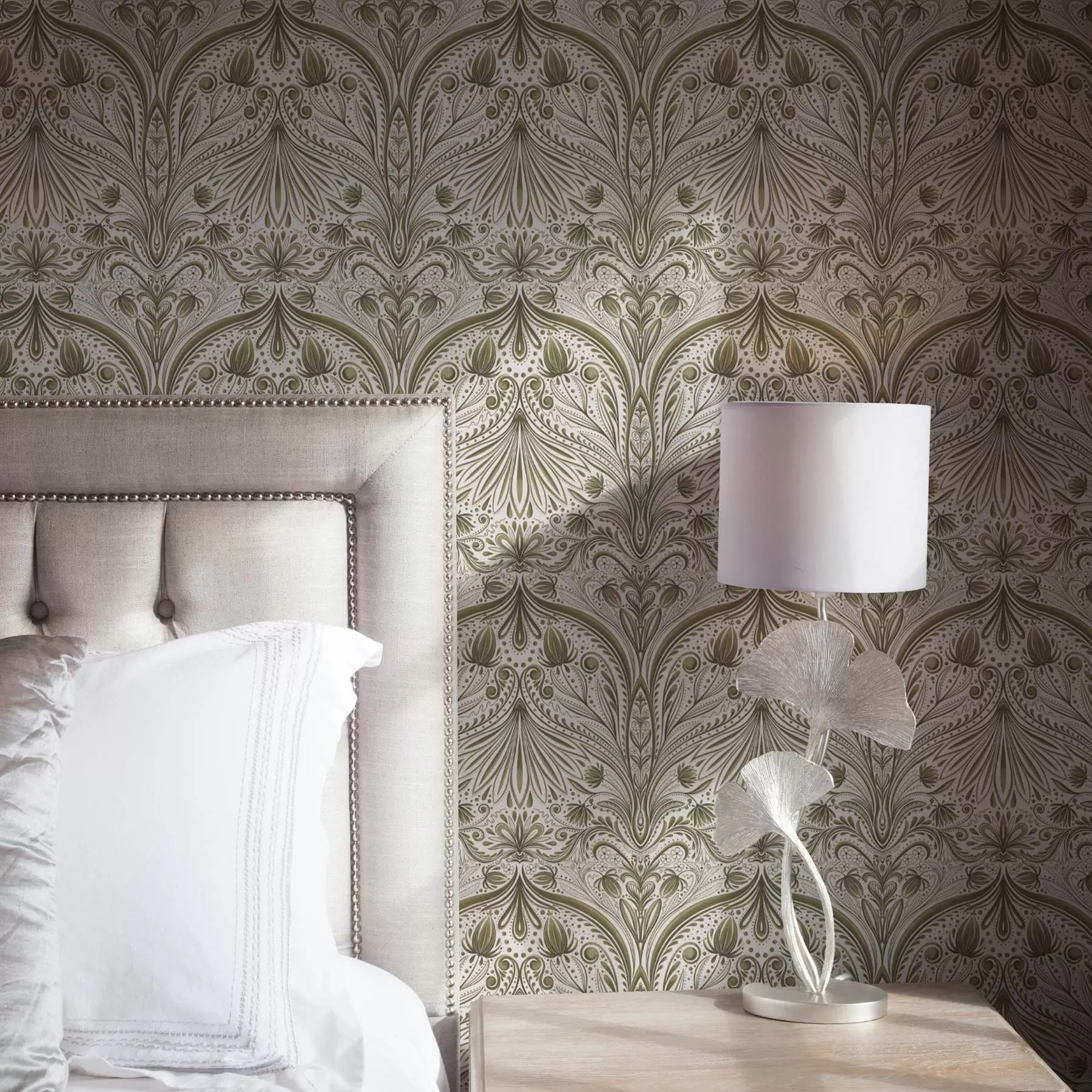 murais de parede Padrão barroco simétrico com motivos florais a00436