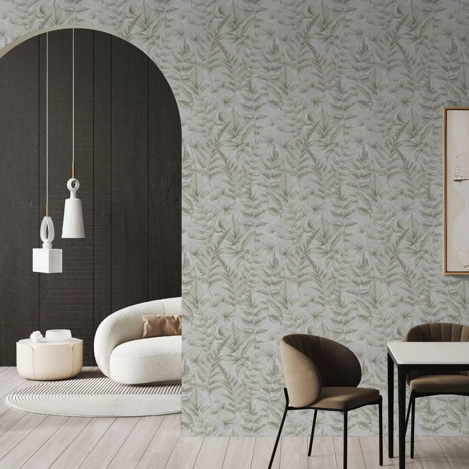 murais de parede Folhas pastel suaves em estilo botânico de aguarela a00437