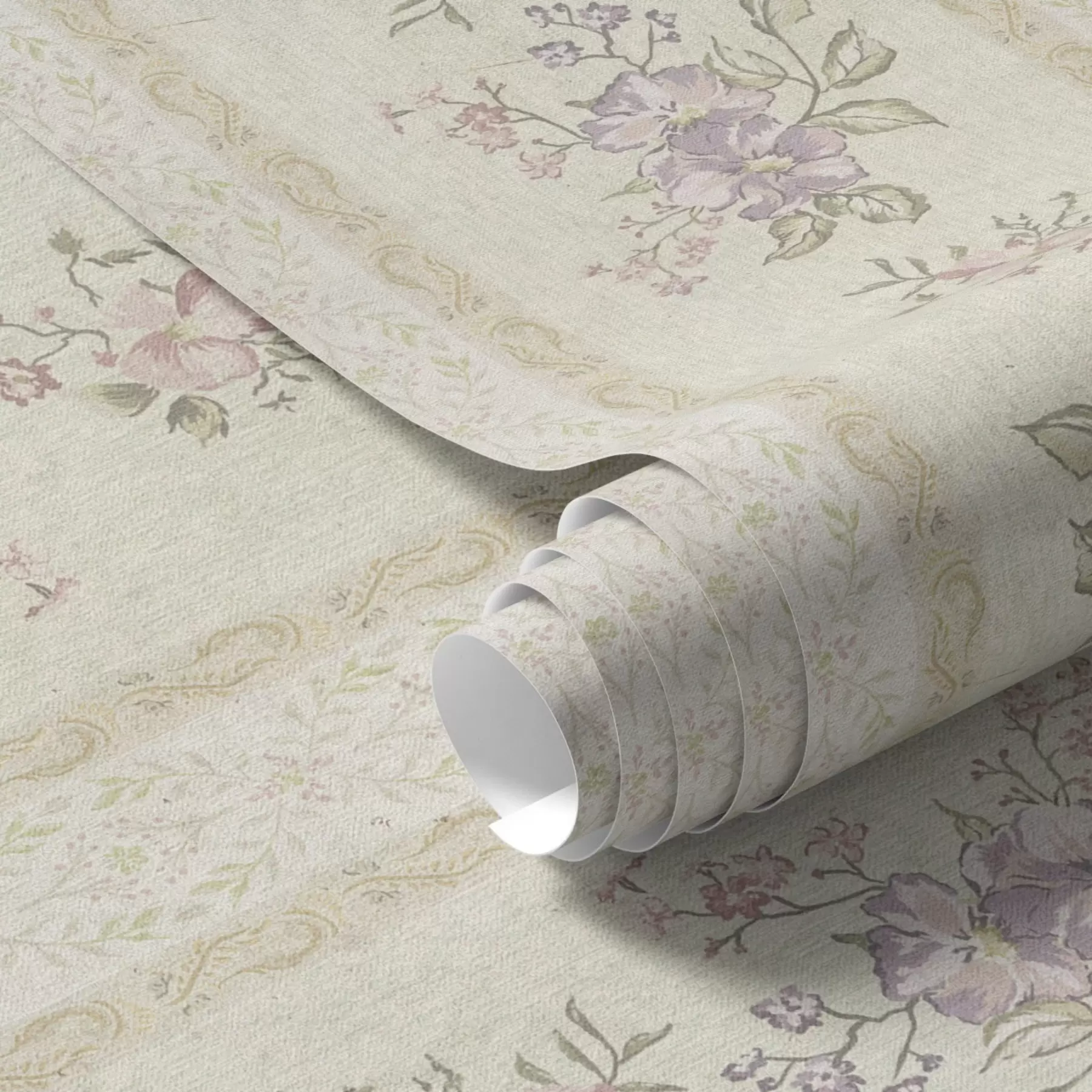 murais de parede Flores vintage num fundo às riscas com ornamentos a00440