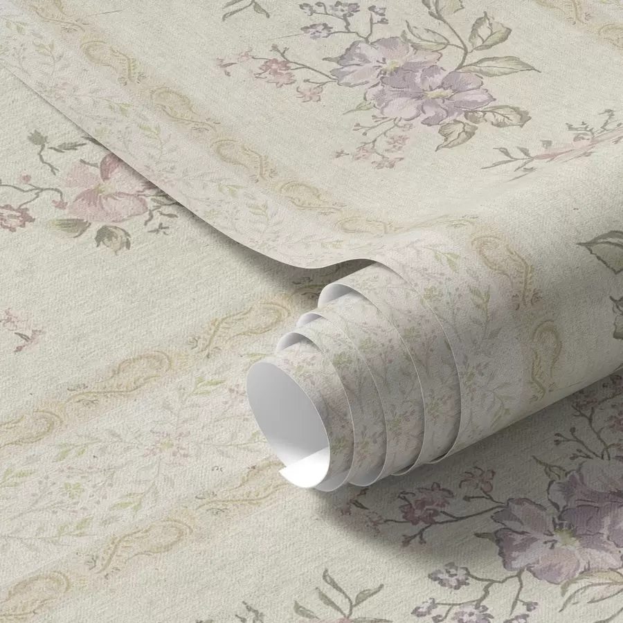 murais de parede Flores vintage num fundo às riscas com ornamentos a00440