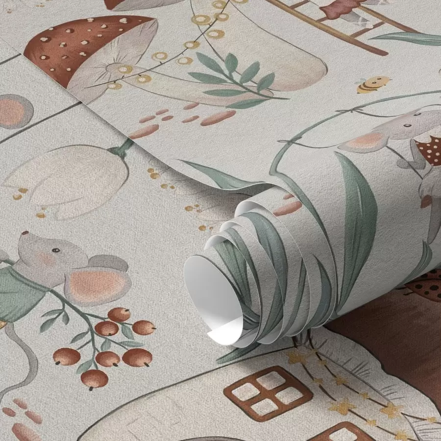 murais de parede Ratos e cogumelos giros no fundo de uma paisagem de floresta a00450