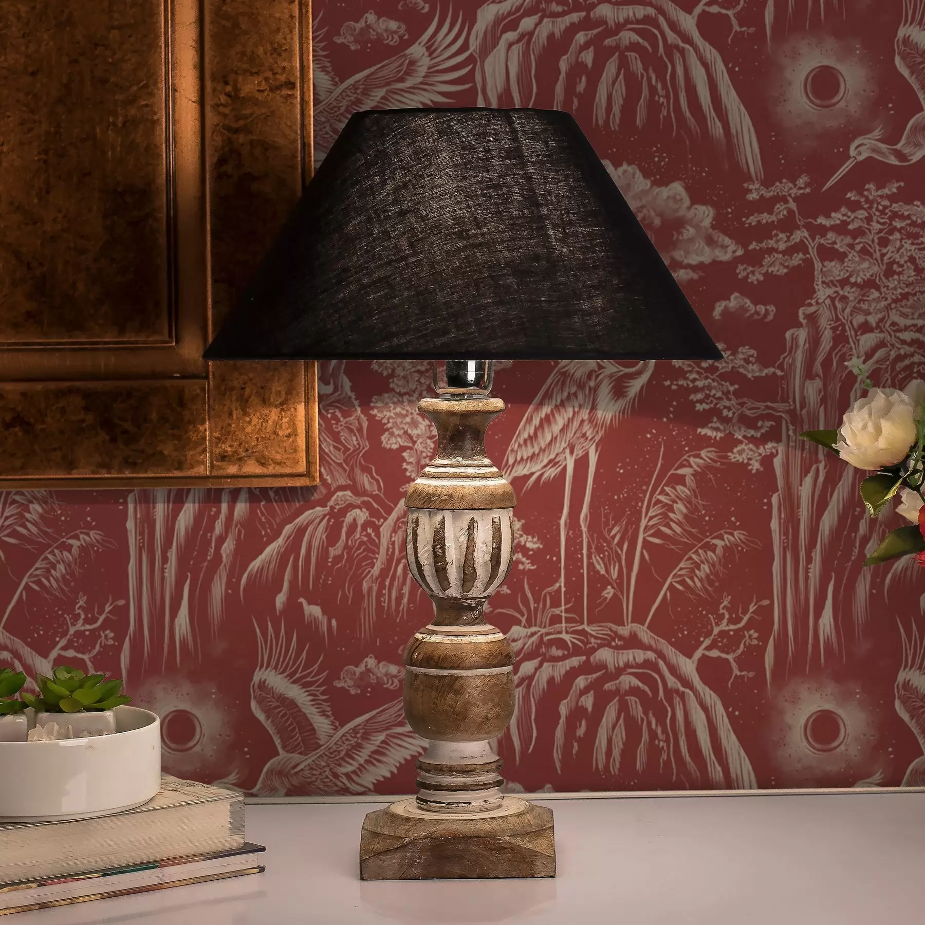 murais de parede Garças, montanhas e nuvens ao estilo da gravura japonesa a00458