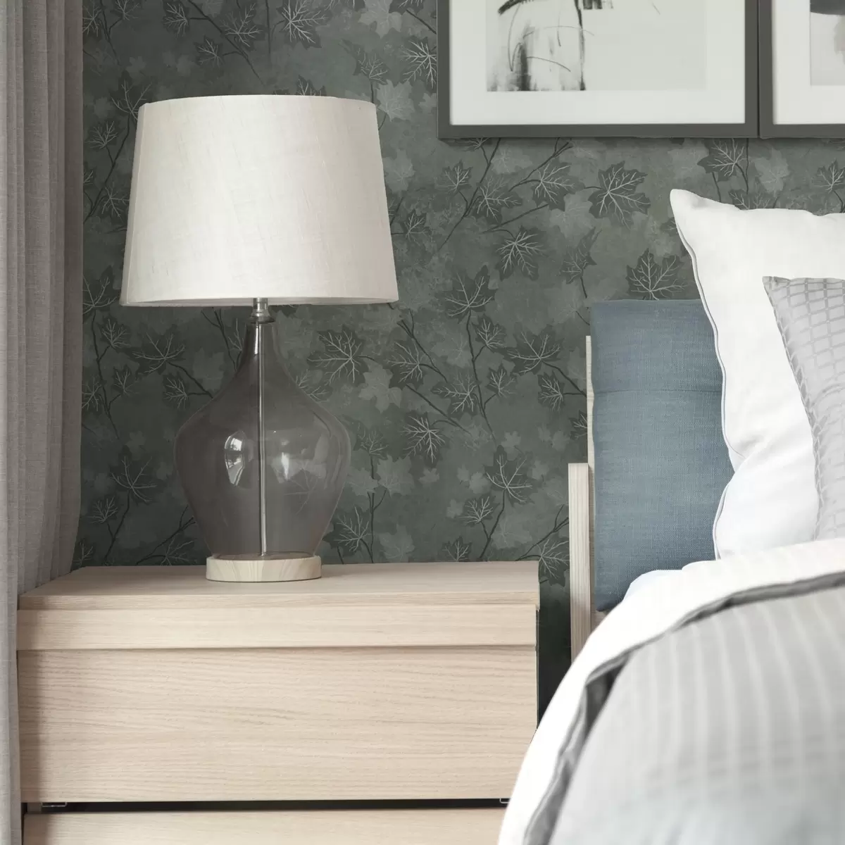 Papel de parede Folhas de ácer mate em tons verdes suaves a00464