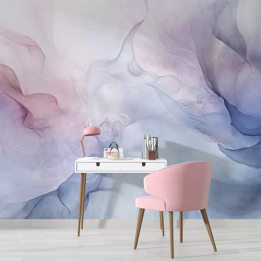 murais de parede Pintura abstrata texturada com tons pastel fluidos de rosa, roxo e azul, criando um efeito suave w09318
