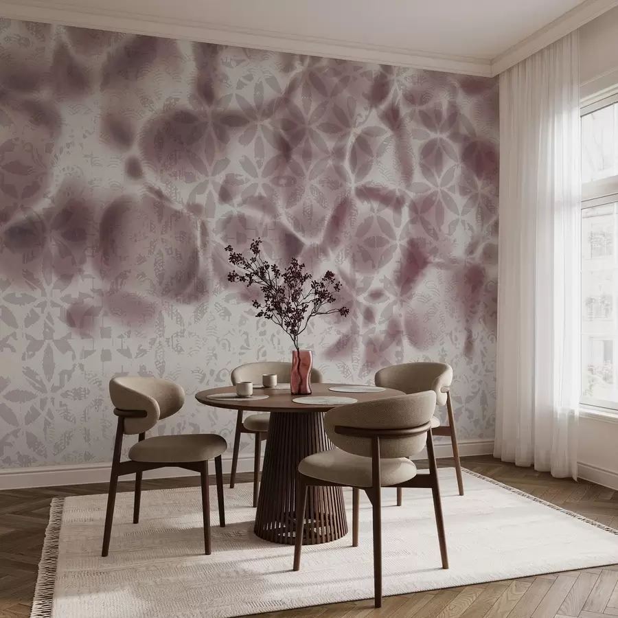 murais de parede Arte abstrata texturada com estampado floral bordo, efeito esbatido e desfocado, criando uma atmosfera suave e sonhadora w09322v1