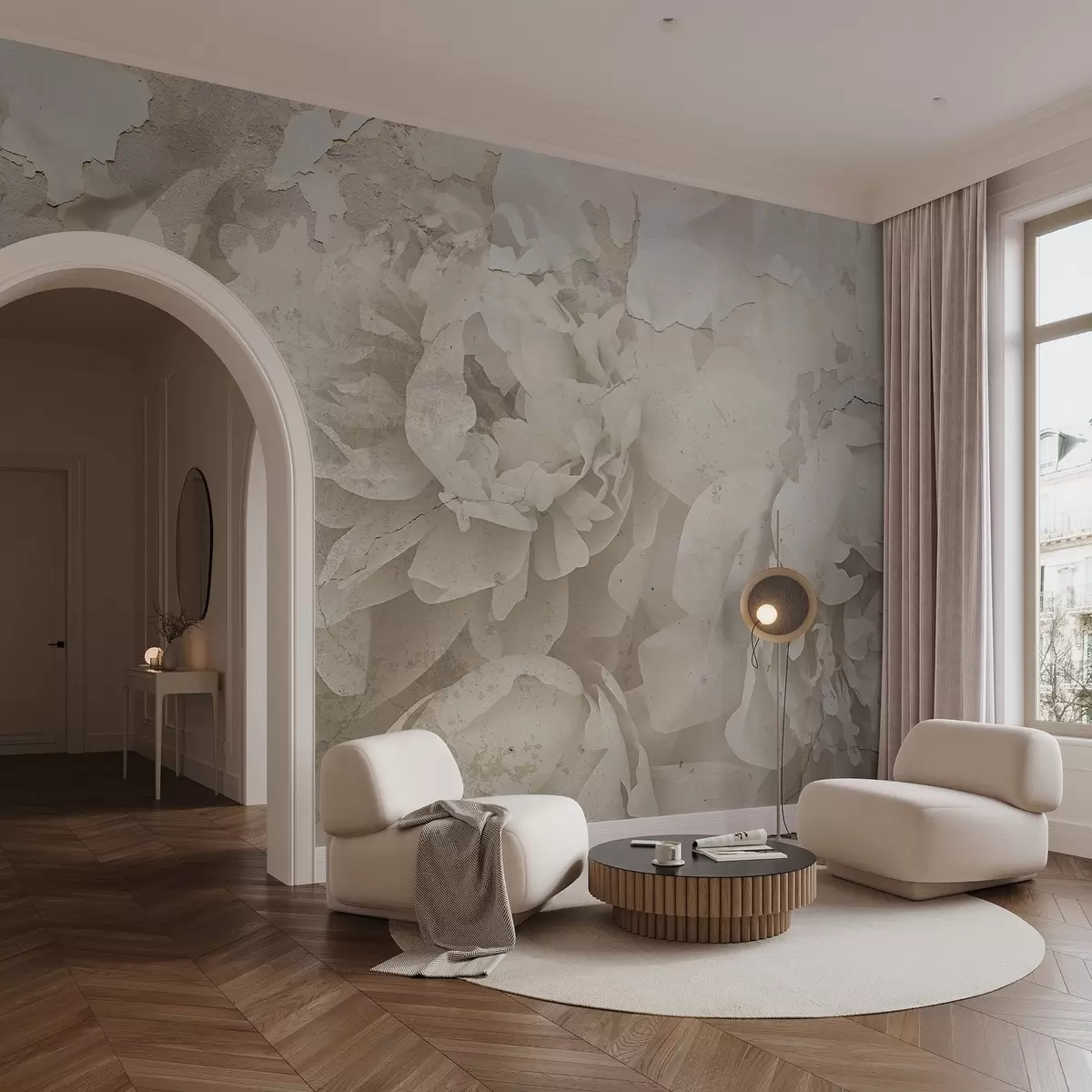 murais de parede Peónias com textura de betão w04407