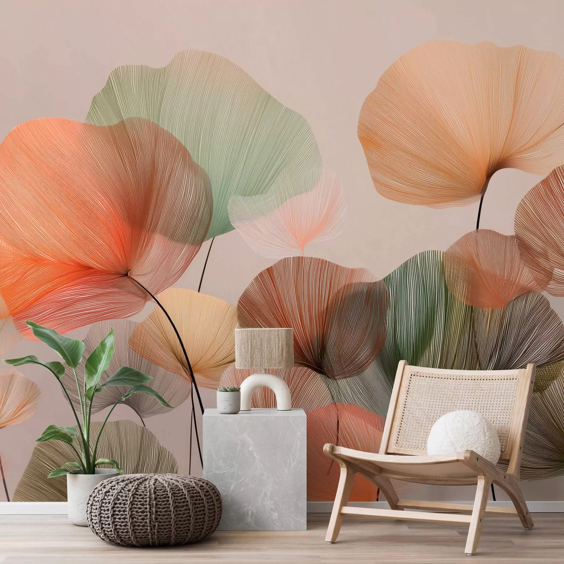 murais de parede folhas de ginkgo multicoloridas com nervuras w04305