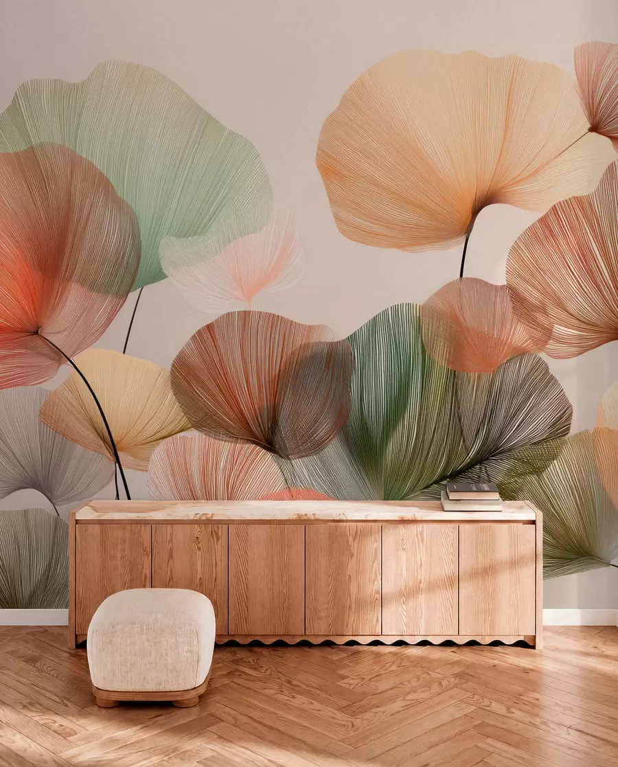murais de parede folhas de ginkgo multicoloridas com nervuras w04305