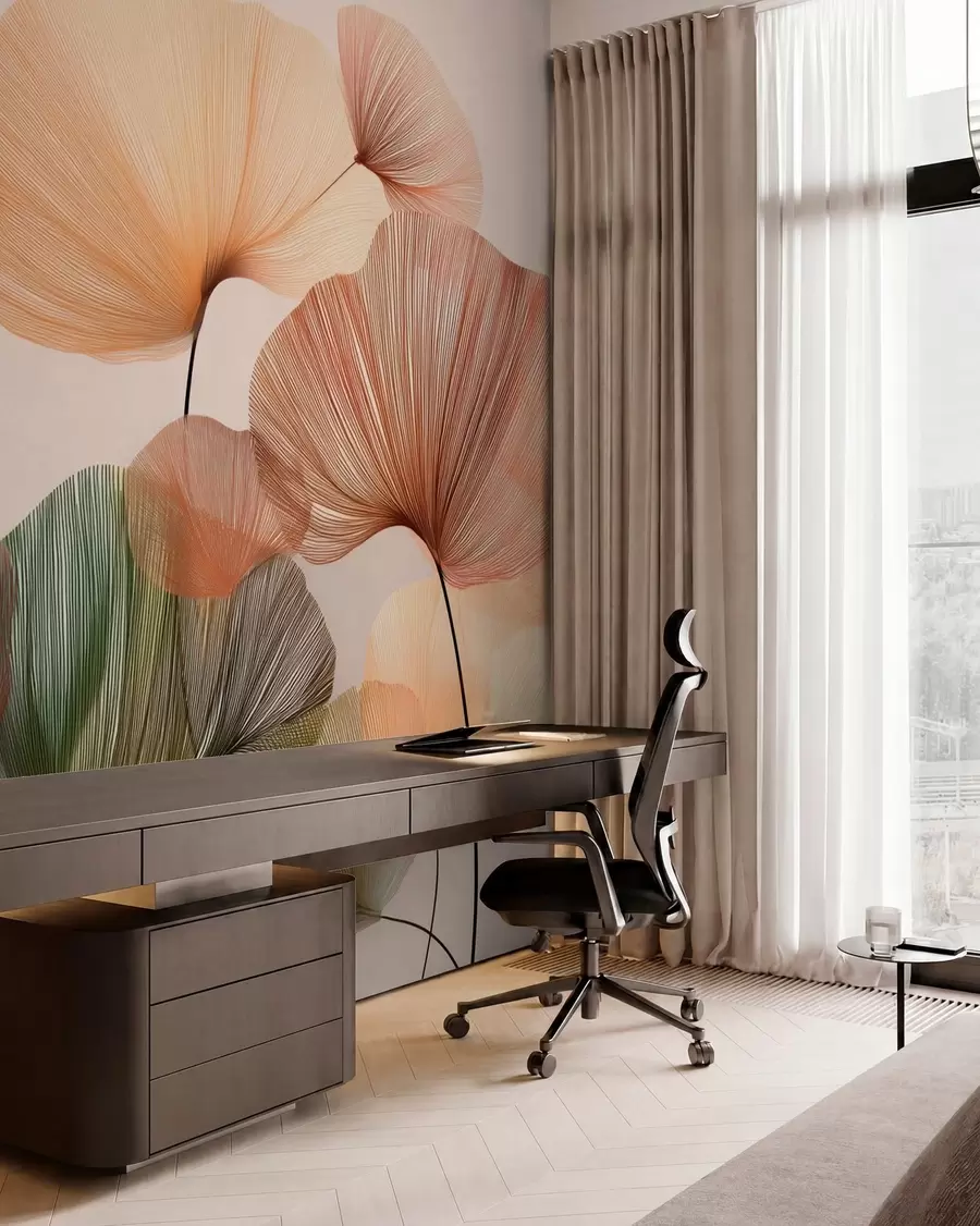 murais de parede folhas de ginkgo multicoloridas com nervuras w04305