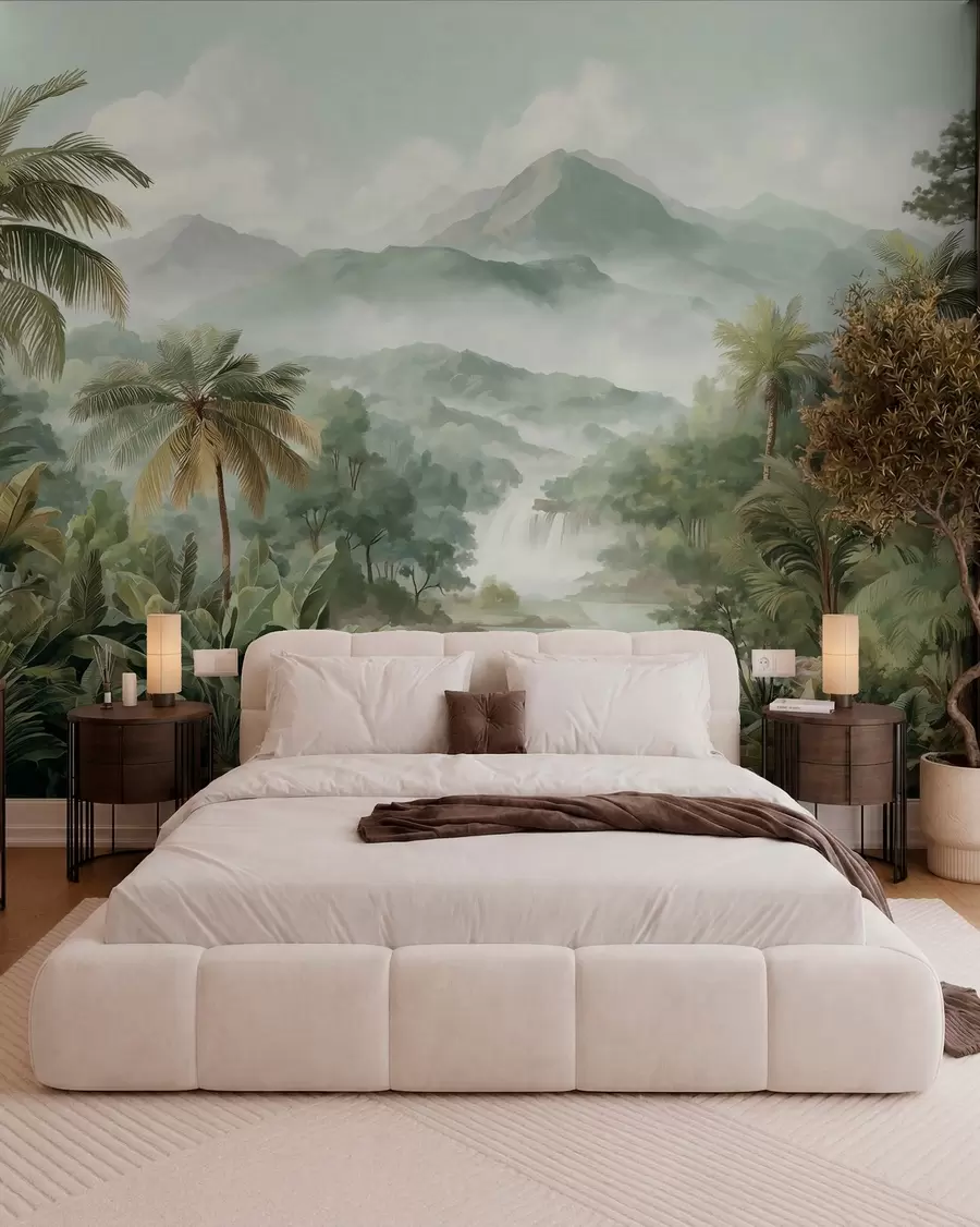 murais de parede selva tropical com cascata w04306