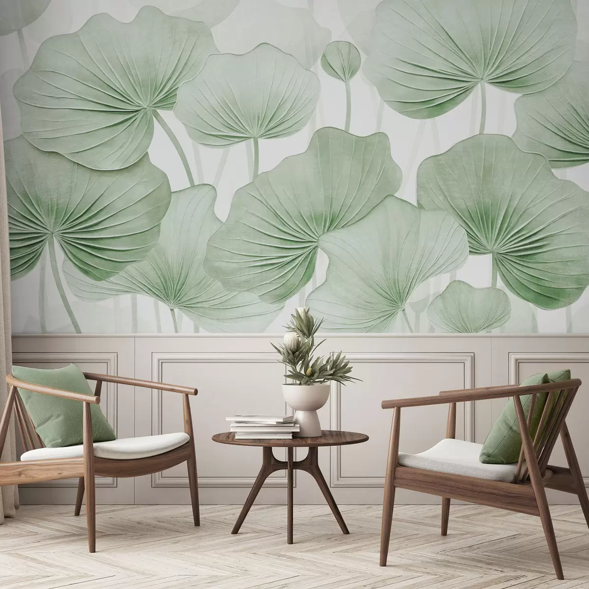 murais de parede Folhas de lótus com imitação de textura envelhecida w04412