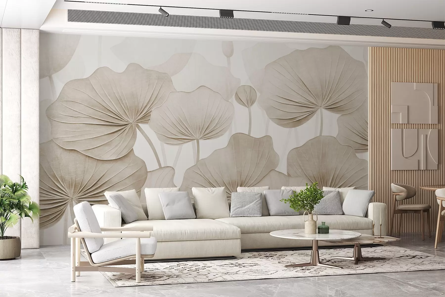 murais de parede Folhas de lótus com imitação de textura envelhecida w04412v1