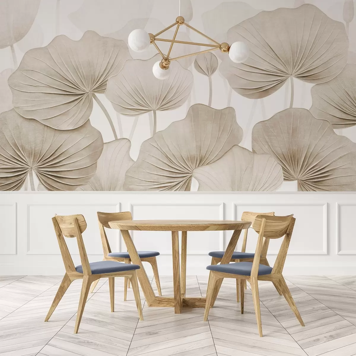 murais de parede Folhas de lótus com imitação de textura envelhecida w04412v1