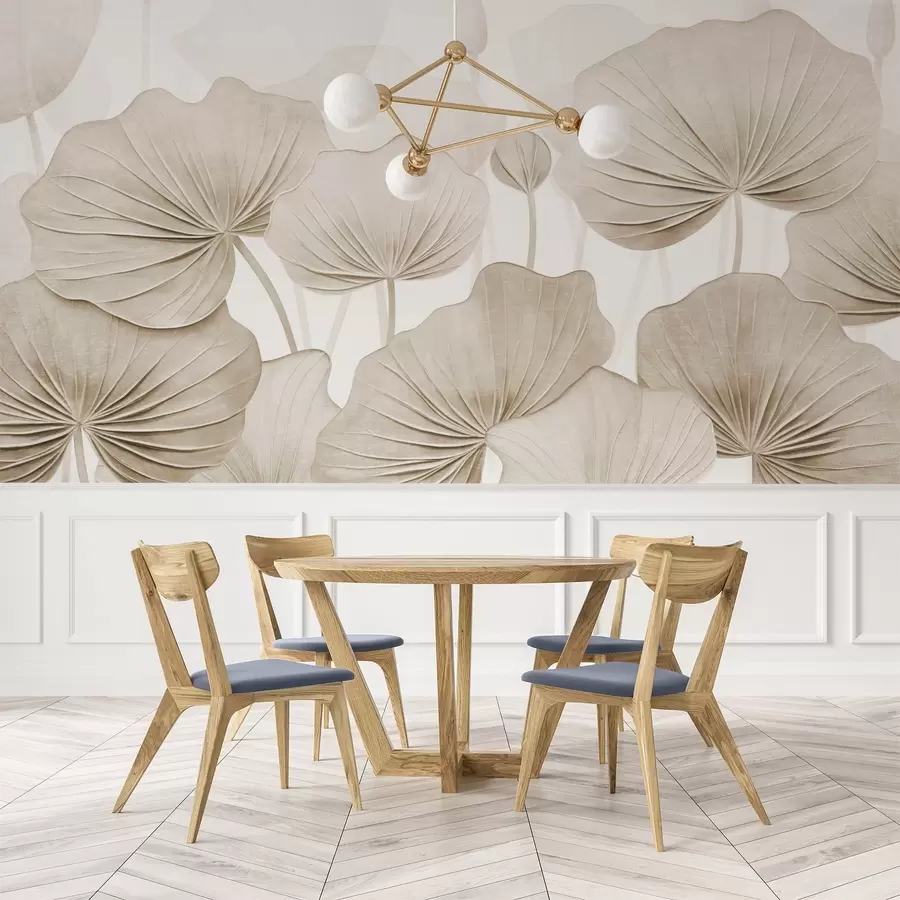murais de parede Folhas de lótus com imitação de textura envelhecida w04412v1