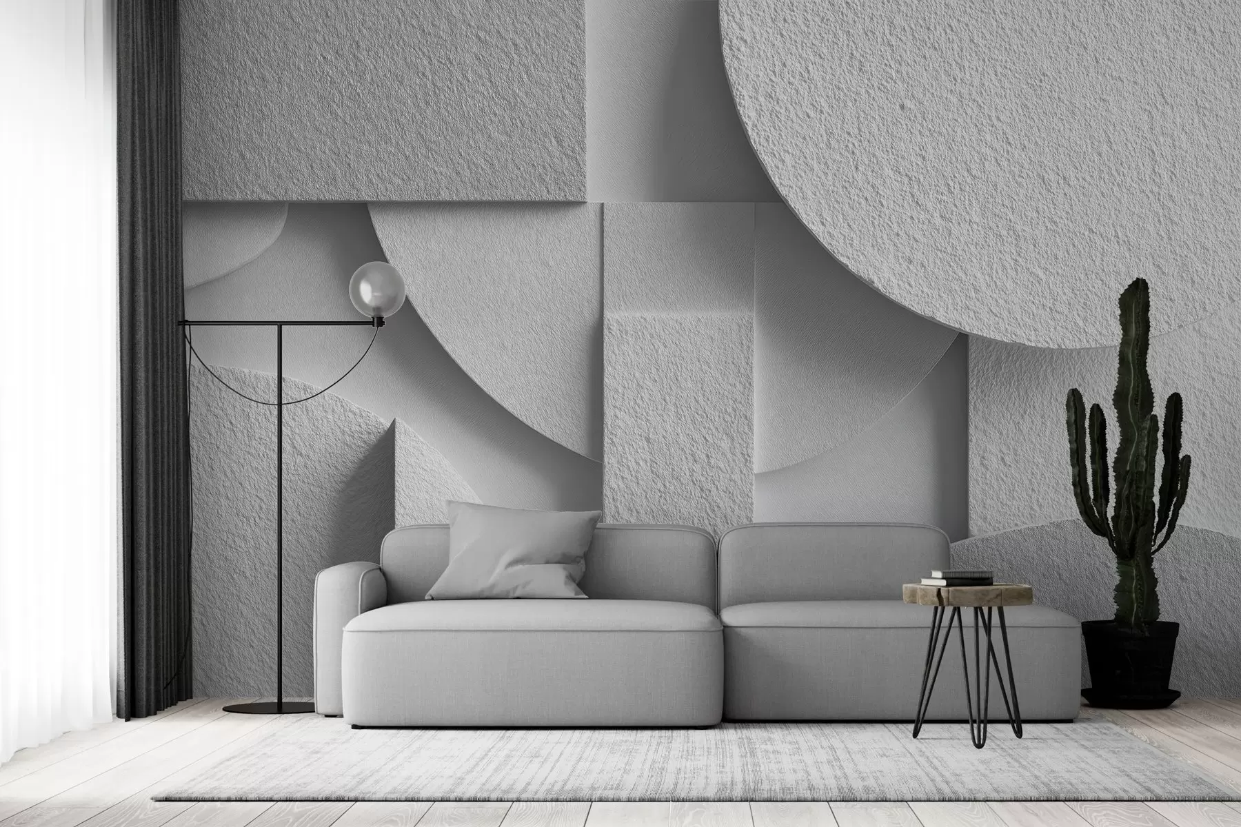 murais de parede Composição abstrata com formas geométricas tridimensionais brancas w04395v1