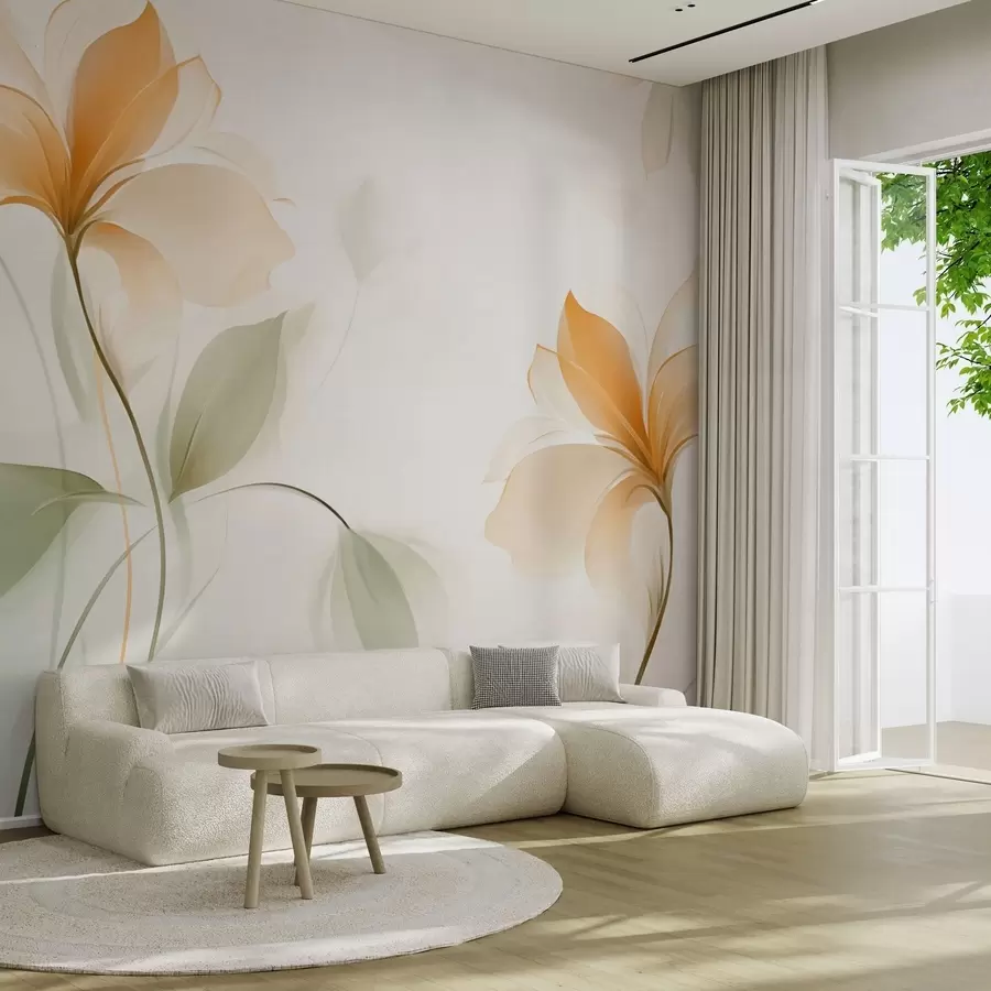 murais de parede Flores transparentes com um rico centro laranja w04397v1