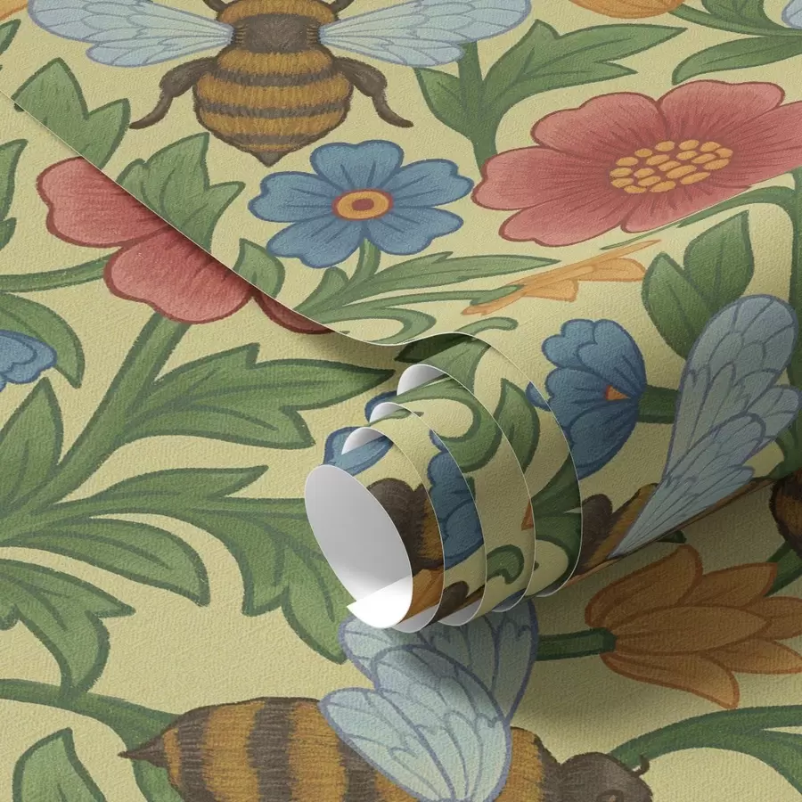 murais de parede Flores brilhantes com abelhas grandes a00315