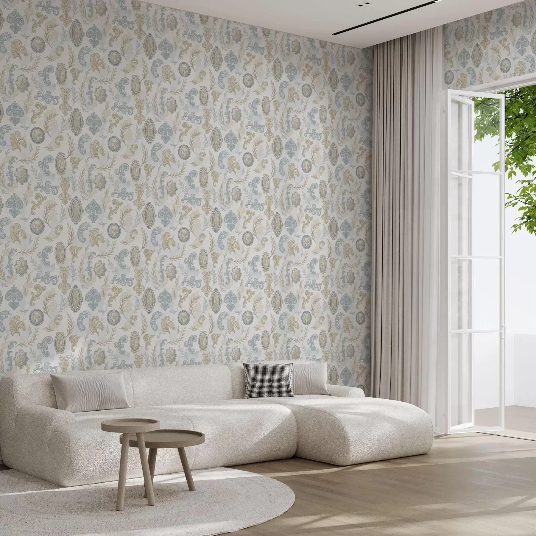 murais de parede Ornamento clássico com medalhões e padrões a00319