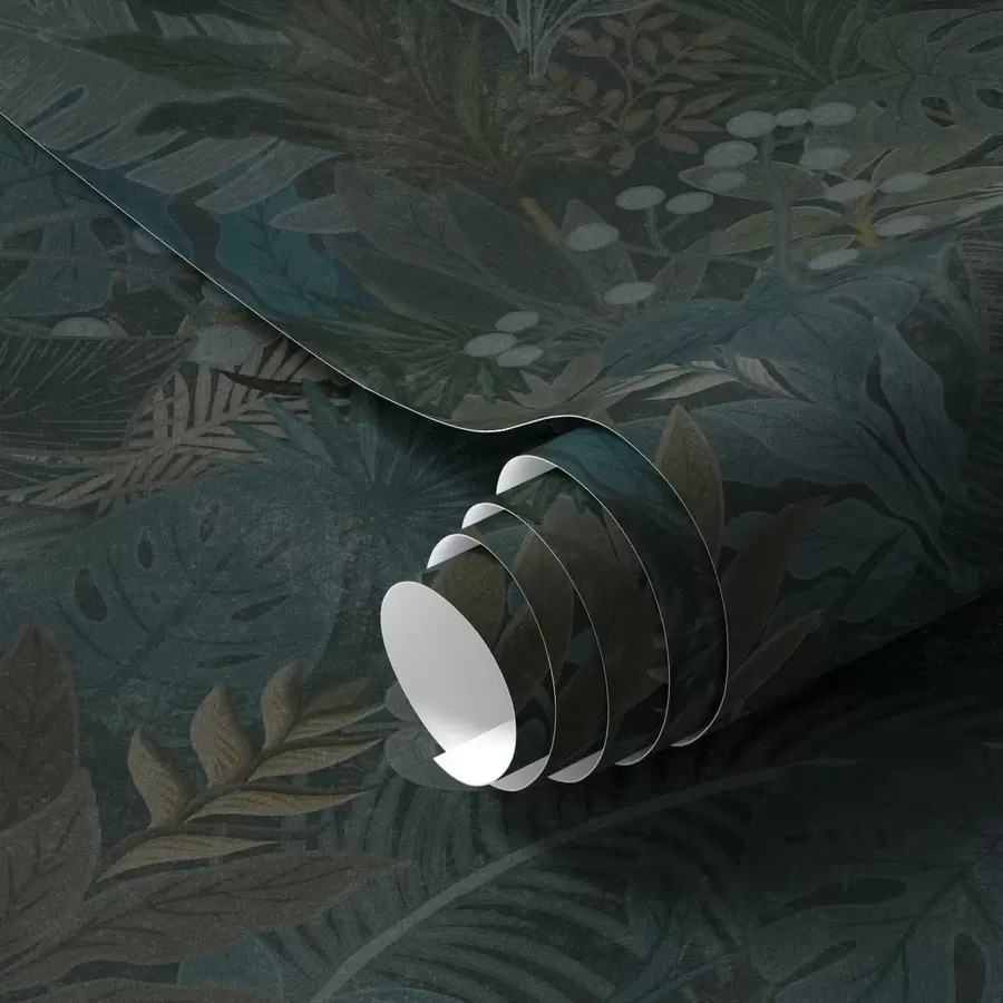 murais de parede Folhagem tropical verde-escura com toques azuis a00327