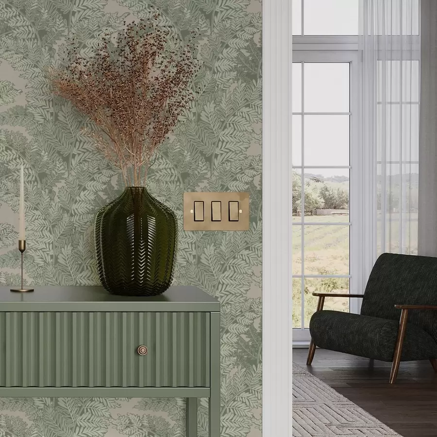 murais de parede Padrão verde com folhas de feto a00345