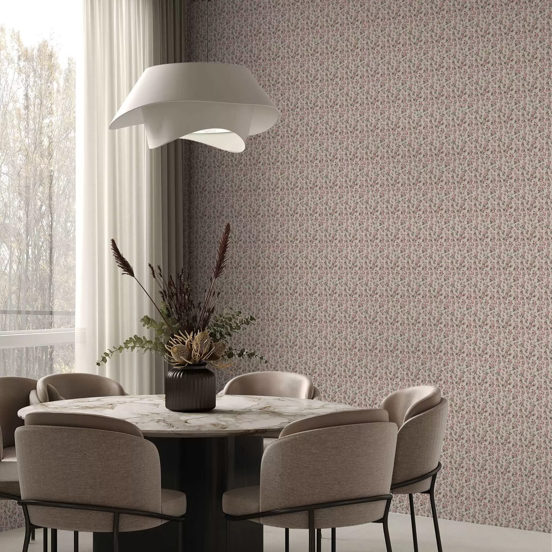 murais de parede Rosas cor-de-rosa sobre um fundo bege a00346