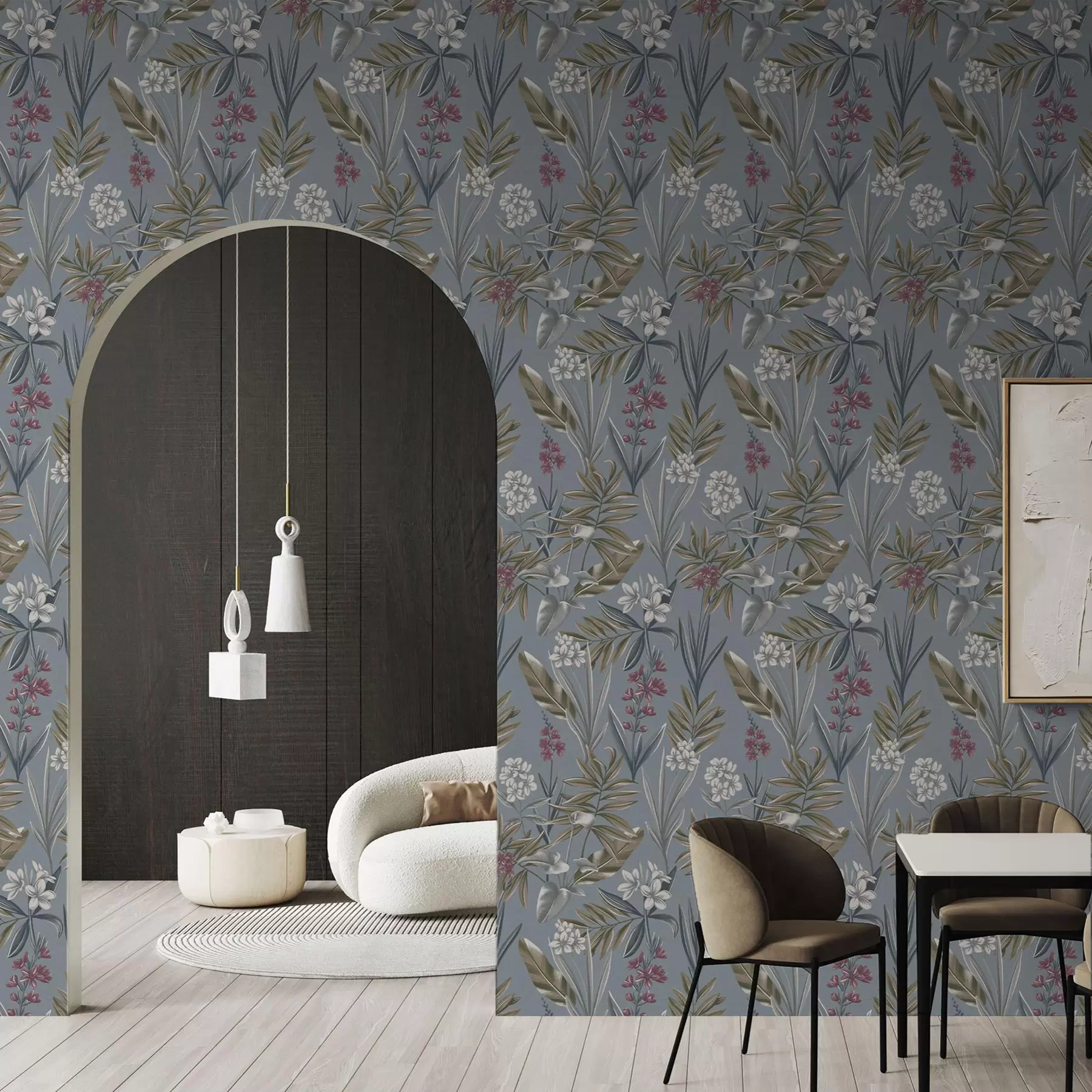 murais de parede Ramos florais sobre um fundo cinzento-azulado a00350