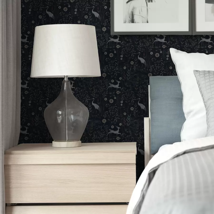 murais de parede Fundo escuro com aves e veados brancos a00363