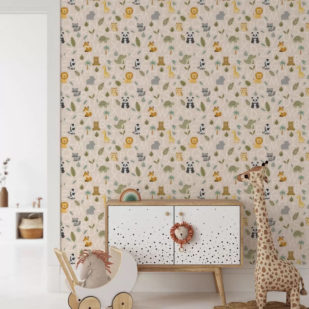 Papel de parede Alfabeto com animais e plantas giros para crianças a00400