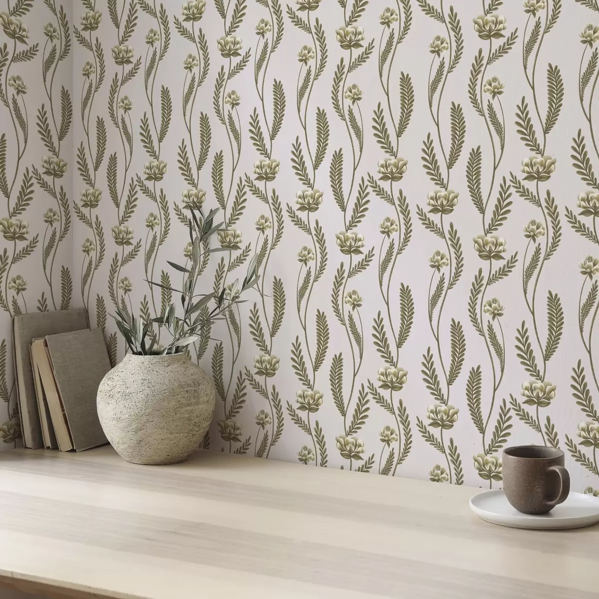 Papel de parede Ornamento vertical com flores brancas sobre um fundo cor-de-rosa a00476