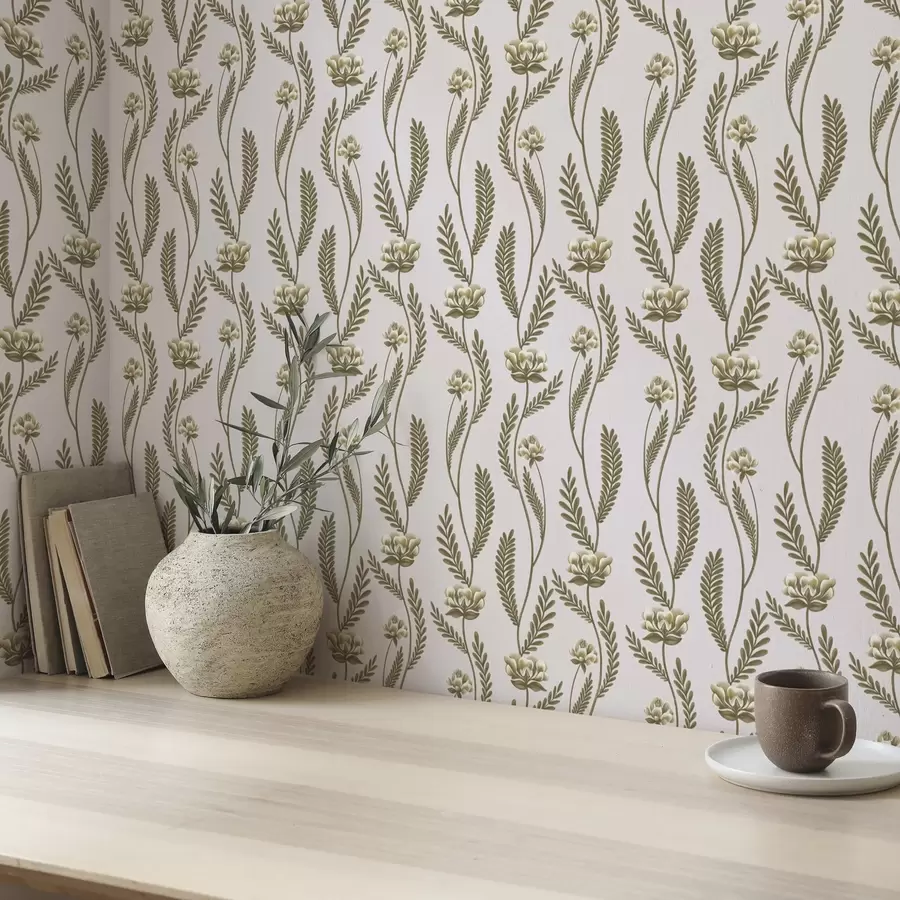 murais de parede Ornamento vertical com flores brancas sobre um fundo cor-de-rosa a00476