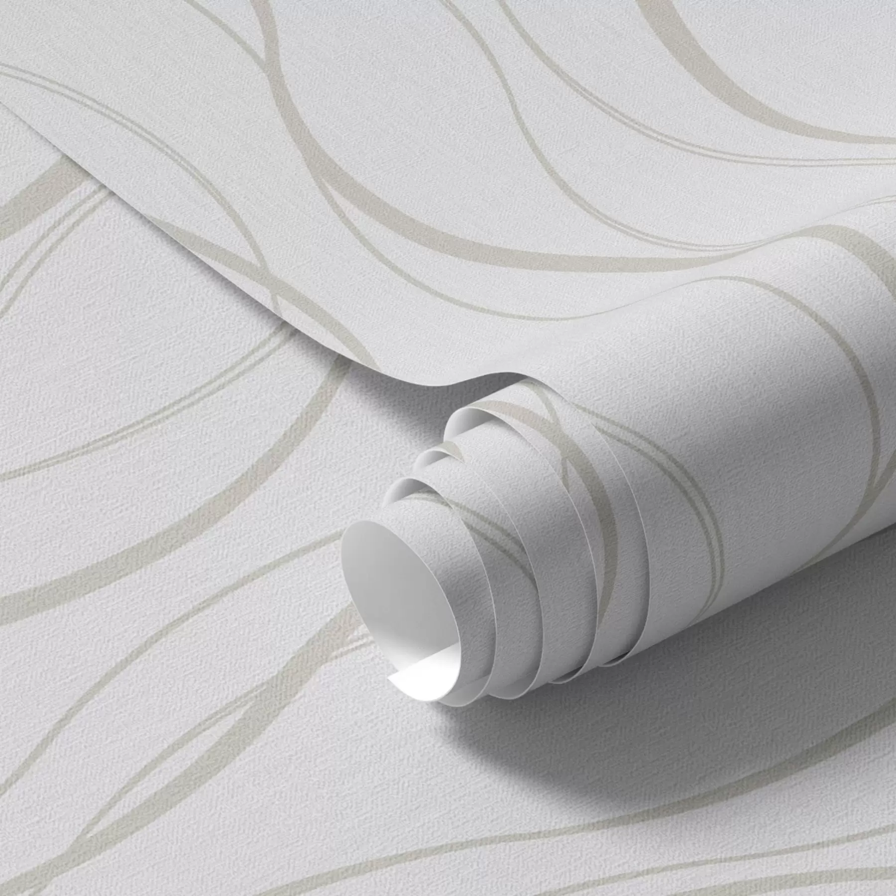 murais de parede Linhas bege onduladas abstractas sobre um fundo branco a00480