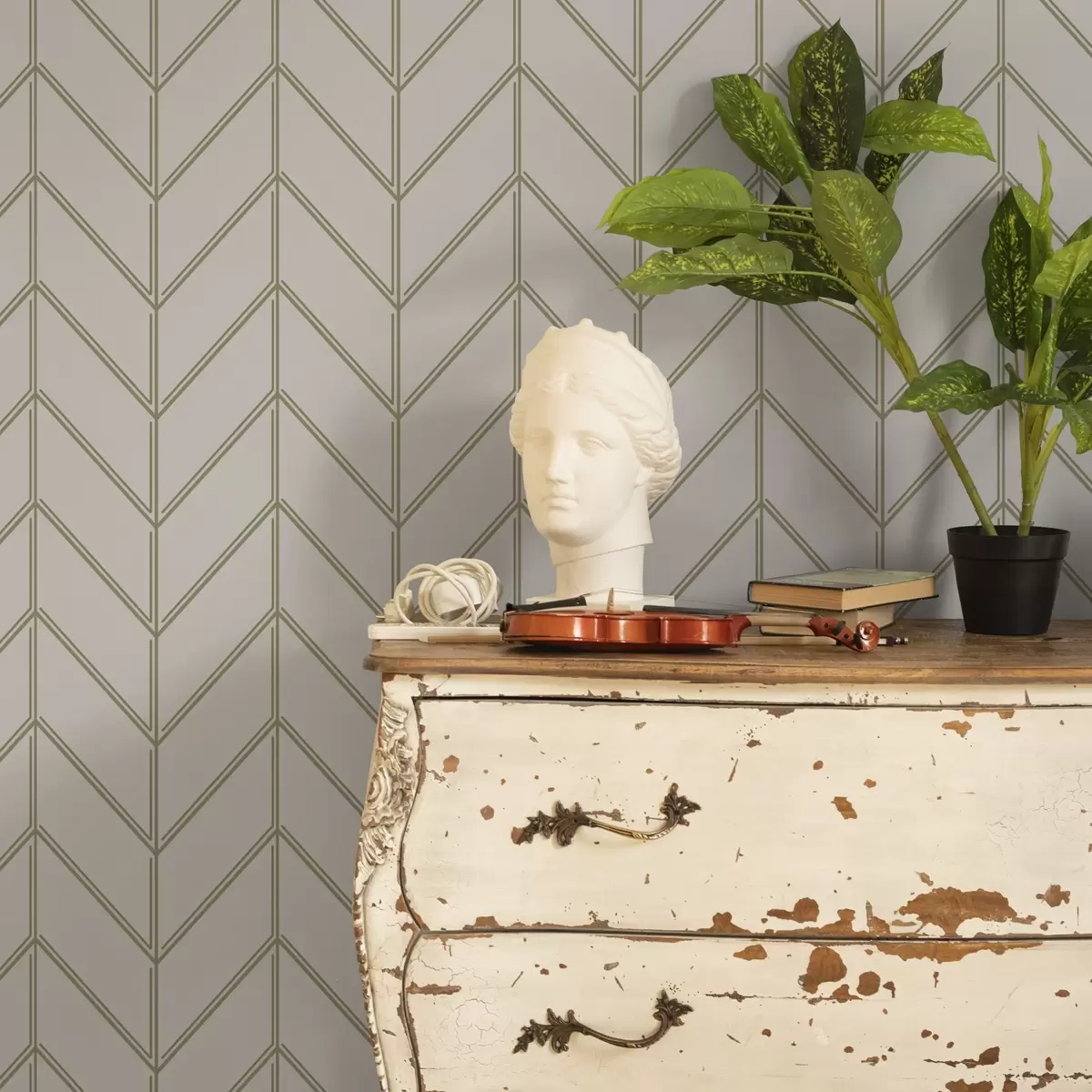 Papel de parede Geometria em forma de abetos com linhas duplas a00488