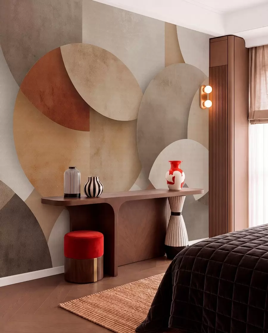 murais de parede geometria abstrata texturada em tons quentes de castanho e ocre w04310